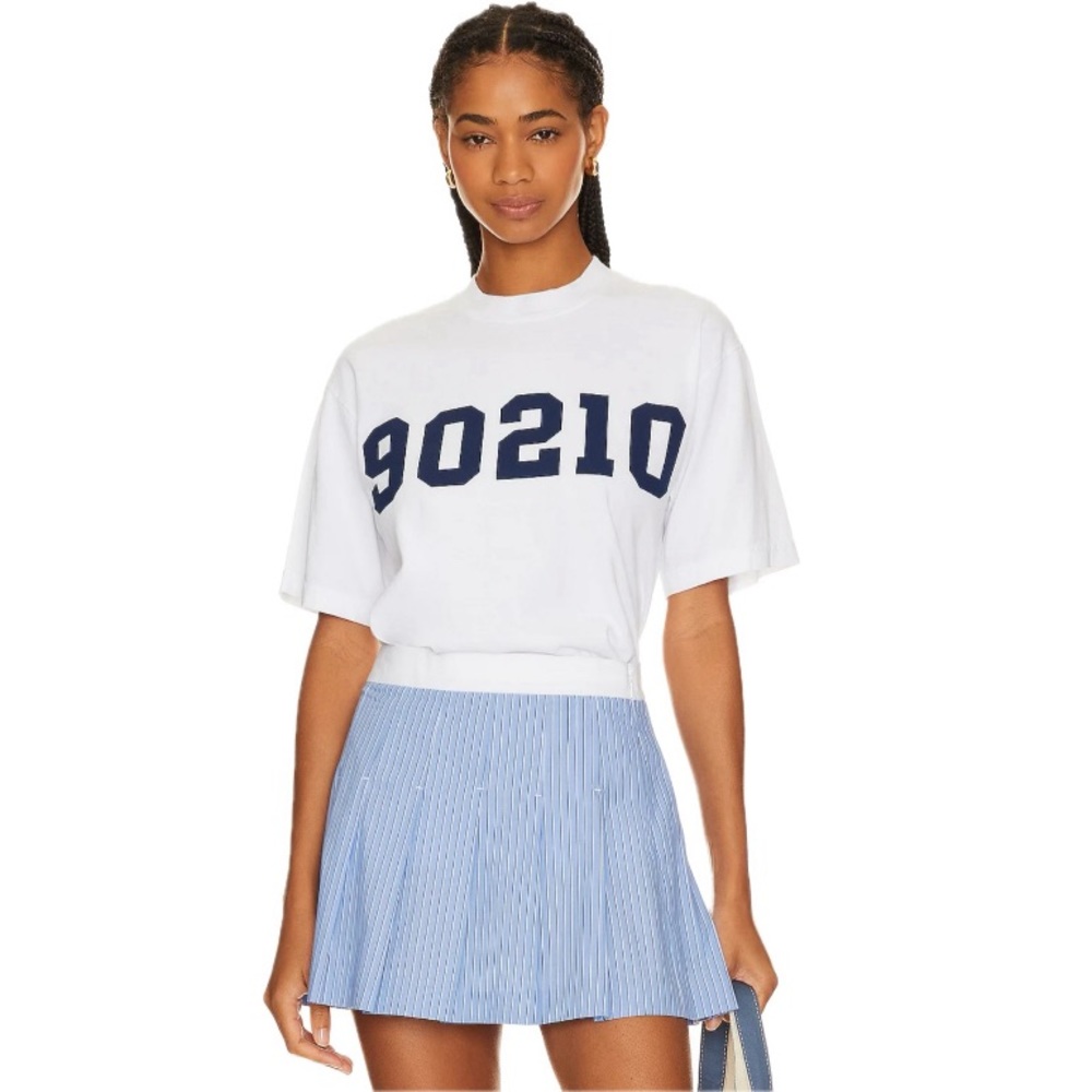 Beverly Hills x Revolve • NWT Blue & White Striped Pleated Mini Skirt Size Med